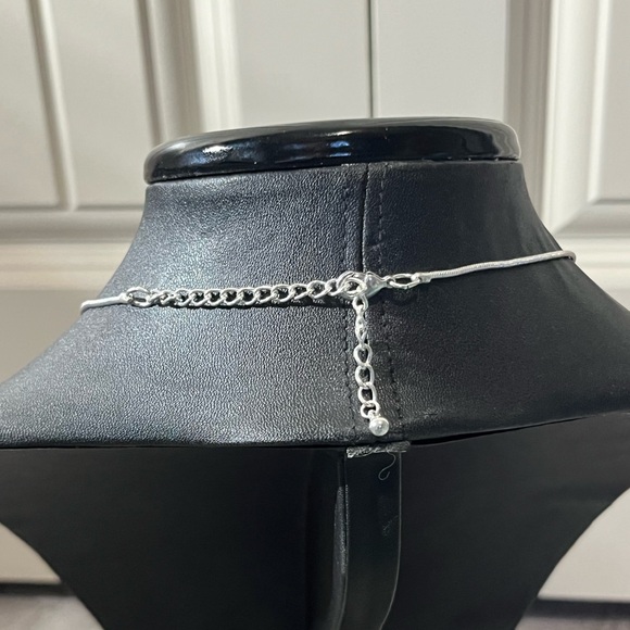 Silver chain necklace with 2 pendants with rhinestones - Picture 7 of 7